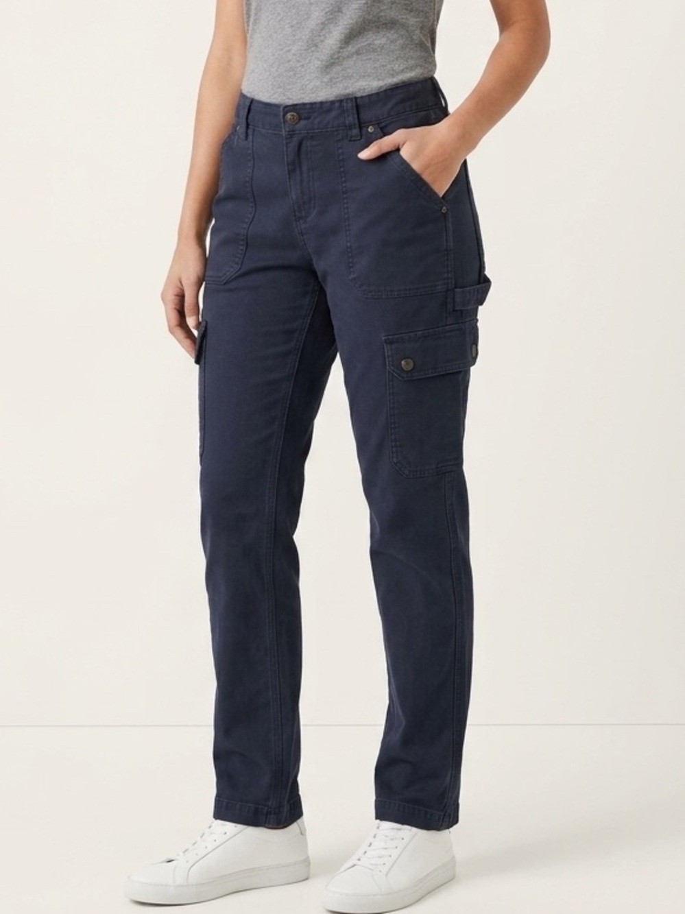 Duluth Trading Co Navy Workwear Curvesetter Cargo Pants with Button Flap Pocket